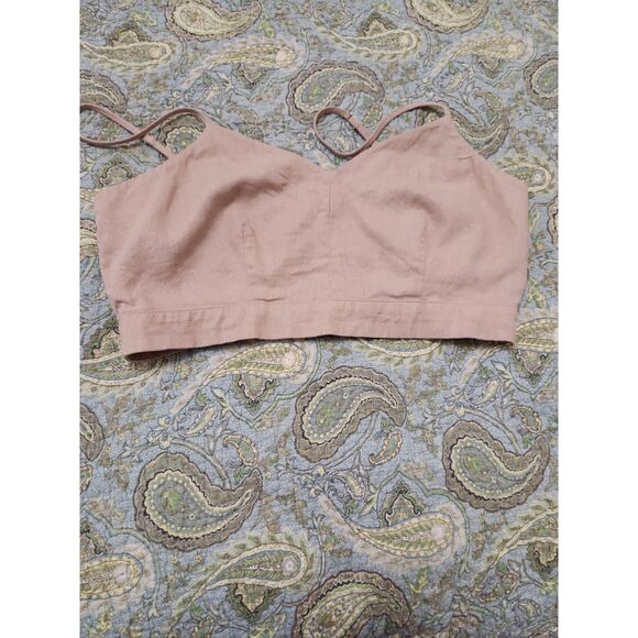 Universal Thread Crop Camisole Top Bralette Beige Linen Blend Sz. M Coquette - Picture 4 of 6